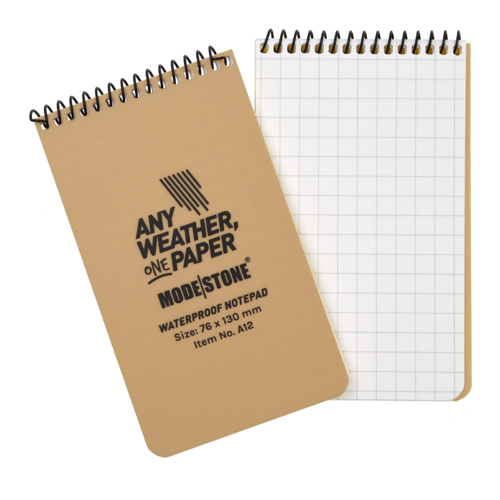 Modestone WATERPROOF A12 Top Spiral Notepad 76x130mm- 50 sheets - TAN