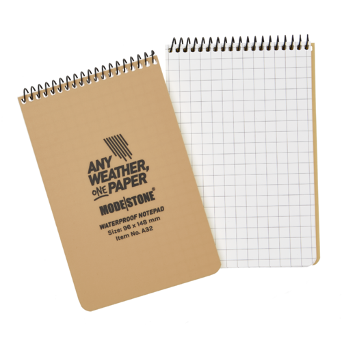 Modestone WATERPROOF A32 Top Spiral Notepad 96x148mm- 50 sheets - TAN