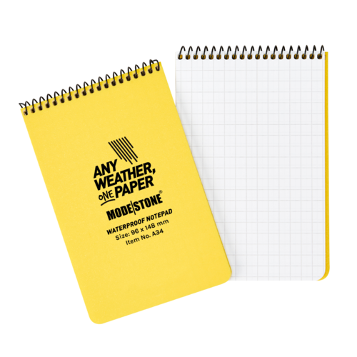 Modestone WATERPROOF A34 Top Spiral Notepad 96x148mm- 50 sheets - YELLOW