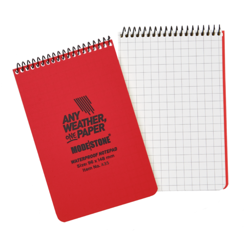 Modestone WATERPROOF A35 Top Spiral Notepad 96x148mm- 50 sheets - RED