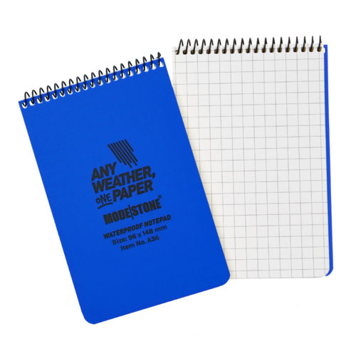 Modestone WATERPROOF A36 Top Spiral Notepad 96x148mm- 50 sheets - BLUE