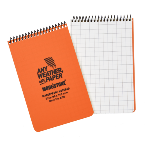 Modestone WATERPROOF A38 Top Spiral Notepad 96x148mm- 50 sheets - ORANGE