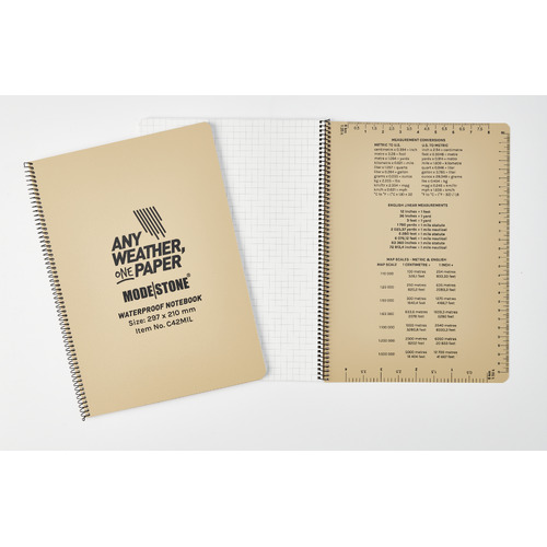 Modestone WATERPROOF C42MIL Side Spiral Notepad A4, 210x297mm, 50 sheets, TAN   (NSN: 7530-58-001-4109)