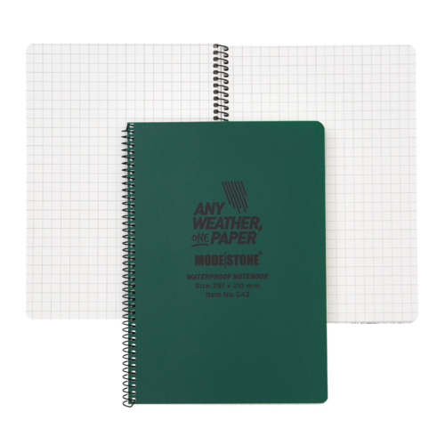 Modestone WATERPROOF C43 Side Spiral Notepad A4 - 210x297mm- 50 sheets - GREEN
