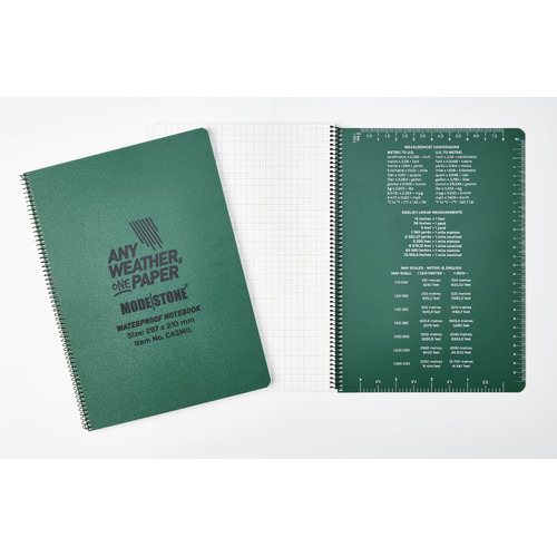 Modestone WATERPROOF C43MIL Side Spiral Notepad A4, 210x297mm, 50 sheets, GREEN   (NSN: 7530-58-001-3828)
