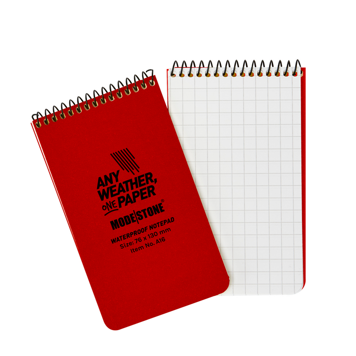 Modestone WATERPROOF A15 Top Spiral Notepad 76x130mm- 50 sheets - RED