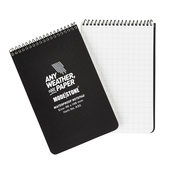 Modestone WATERPROOF A30 Top Spiral Notepad 96x148mm- 50 sheets - BLACK
