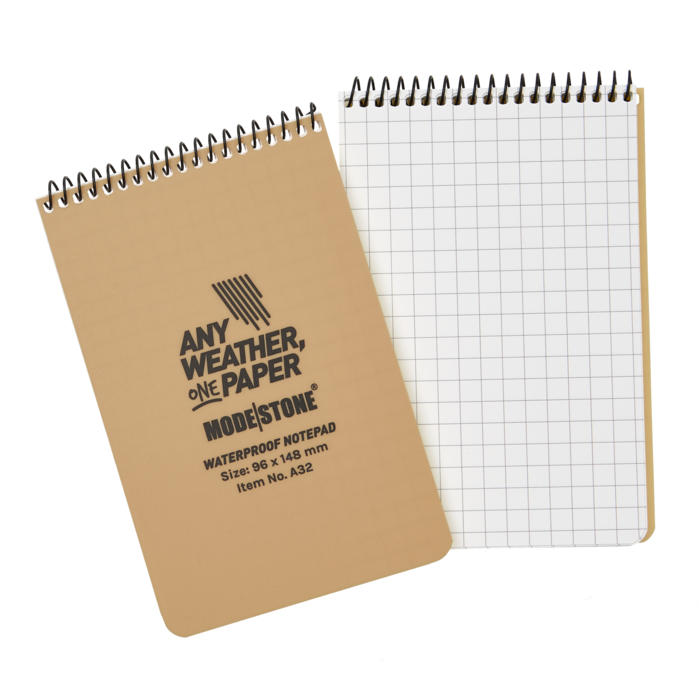 Modestone WATERPROOF A32 Top Spiral Notepad 96x148mm- 50 sheets - TAN