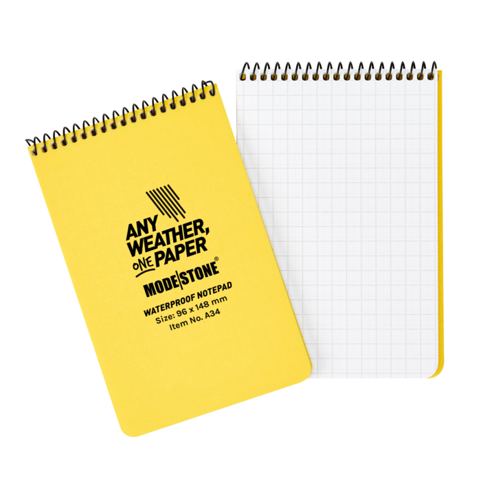 Modestone WATERPROOF A34 Top Spiral Notepad 96x148mm- 50 sheets - YELLOW