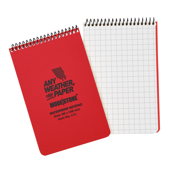 Modestone WATERPROOF A35 Top Spiral Notepad 96x148mm- 50 sheets - RED
