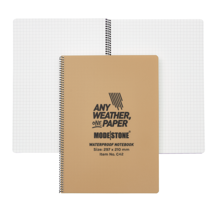 Modestone WATERPROOF C42 Side Spiral Notepad A4 - 210x297mm- 50 sheets - TAN