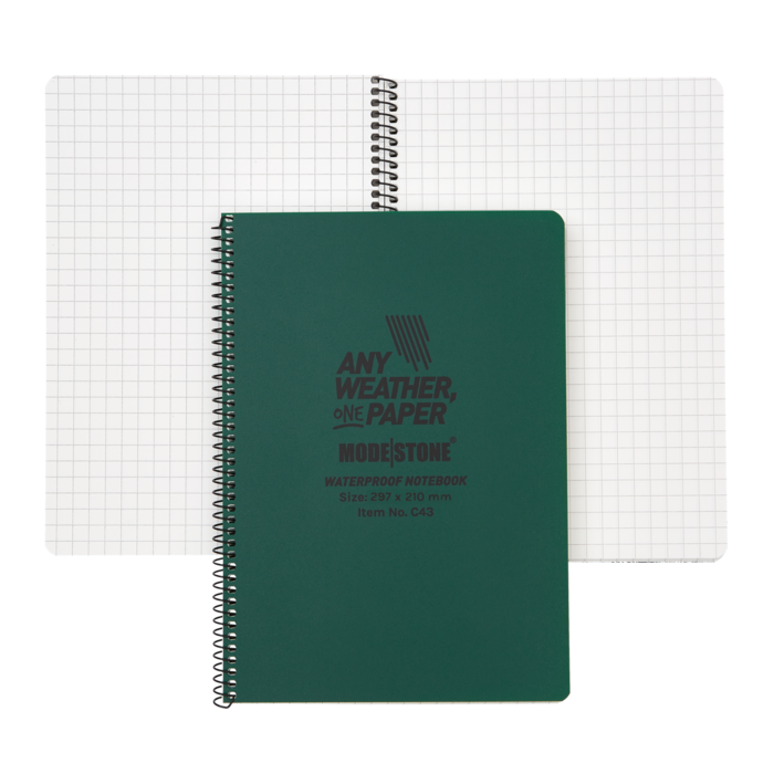 Modestone WATERPROOF C43 Side Spiral Notepad A4 - 210x297mm- 50 sheets - GREEN
